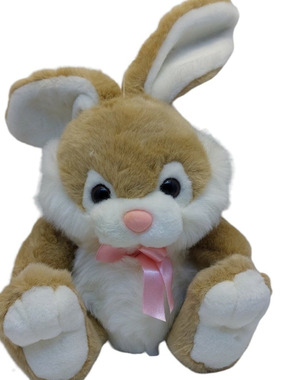 Lemonwood Asia Brown White Easter Bunny Rabbit Plush Pink Bow  Stuffed 9"
